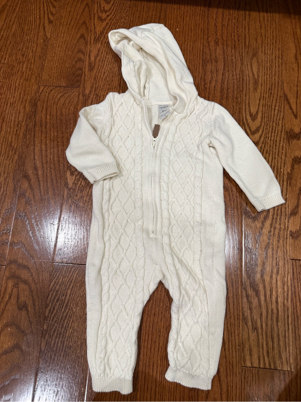 Carters Cream Cable-Knit Hooded One-Piece